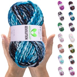 MeriWoolArt Merino Wool for Knitting - 75 m Multicoloured Thick Soft Merino Wool for Knitting for Sweater Jackets - XXL Hand Knitting Wool - Voluminous DIY Wool for Scarves Blankets Scarves Gifts