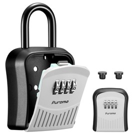 Puroma Lock Box Combination Key Lock Box, Wall-Mounted Portable Storage Lockbox for Keys with Resettable Code, Outside Safe Security Box for House, Apartment, Office Key Storage (1 Pack, Gray)