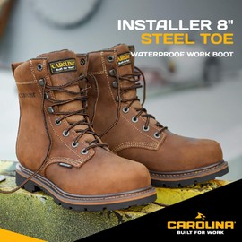 Carolina Installer 8" Steel Toe Waterproof Work Boot for Men, Durable & Comfortable Industrial-and-Construction-Boots, Dark Brown - 9.5