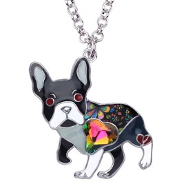 DUOWEI Enamel French Bulldog Dog Necklace Rhinestones Pendant Cute Design for Women (Black)