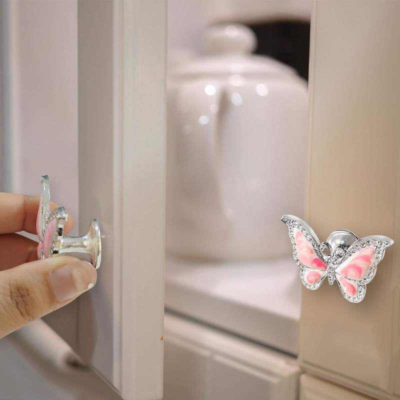 Butterfly Cupboard Knobs,6 pcs Hand-Painted Butterfly Cabinet Knobs Drawer Pull