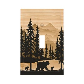 HIZUWKY Rustic Pine Tree Forest Wood 1 Gang Single Toggle Light Switch Cover Wall Plate Decorative Farmhouse Brown Bear Country Switchplate Outlet Electrical Receptacle for Kitchen Office