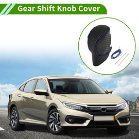 HOPESPANNER Gear Shift Knob Cover for Honda Civic 2022-2024 Anti-Slip Black Carbon Fiber Blue Stick Shifting Handle Protector Faux Leather 1 Pc