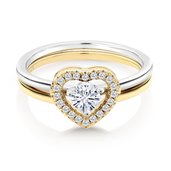 Gem Stone King 18K 2-Tone Plated Sterling Silver Ring Set