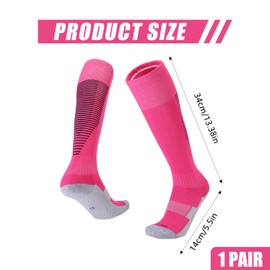 Rstigiker Kids Football Socks, Unisex Football Socks for Children Breathable Athletic Socks Soccer Sock Running Training Socks Knee High Sport Socks (Pink)