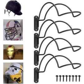 4-Pack Wall-Mounted Multi-Purpose Helmet Storage Display Rack - Durable Metal Hanger Hook for Equestrian, Motorcycle, Baseball, Hockey, Rugby & Electronic Helmets | Heavy-Duty Construction with Screws