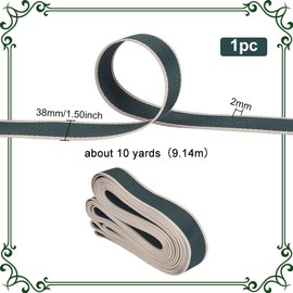 BENECREAT 10 Yard Green/Beige Cotton Webbing, 38 mm Wide Striped Linen Tape for Sewing Belts, Backpacks, Handbags, 2 mm Thick