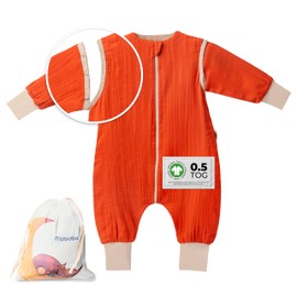 Mababu All-Year Baby Sleeping Bag with Feet and Removable Sleeves - 0.5 TOG - 100% GOTS - Organic Cotton - All-Year Children's Sleeping Bag with Feet - Foldable Cuffs, Brown (rust)