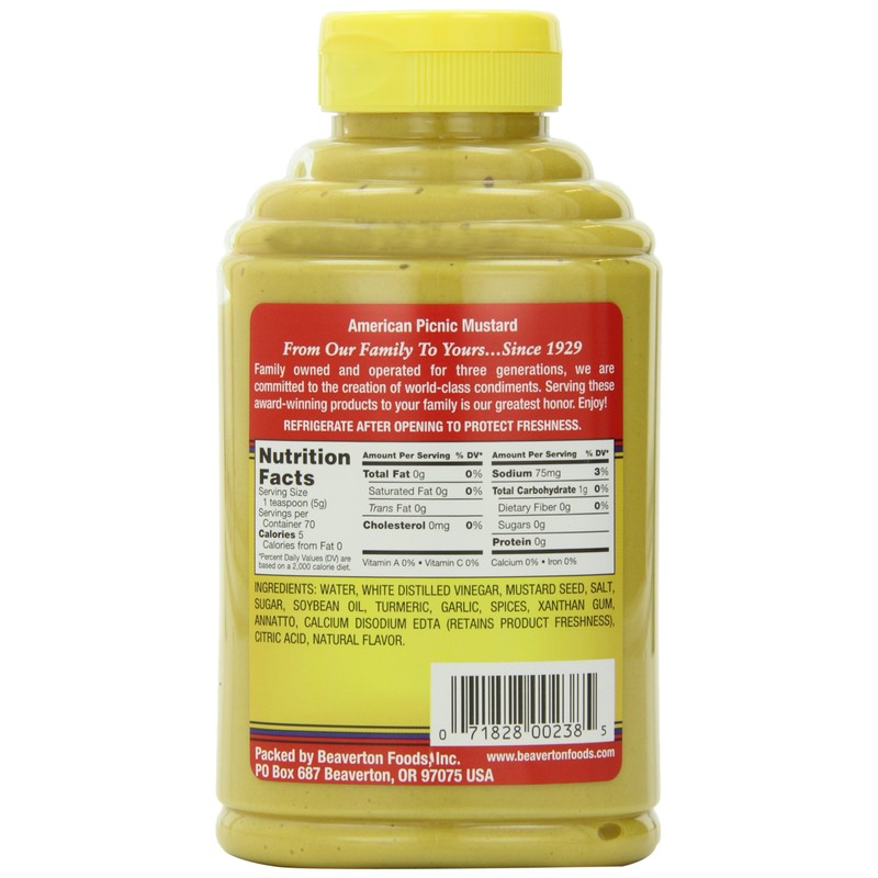 Beaver Brand Yellow Mustard, 12.5-Ounce Squeezable Bottles (Pack of 6)