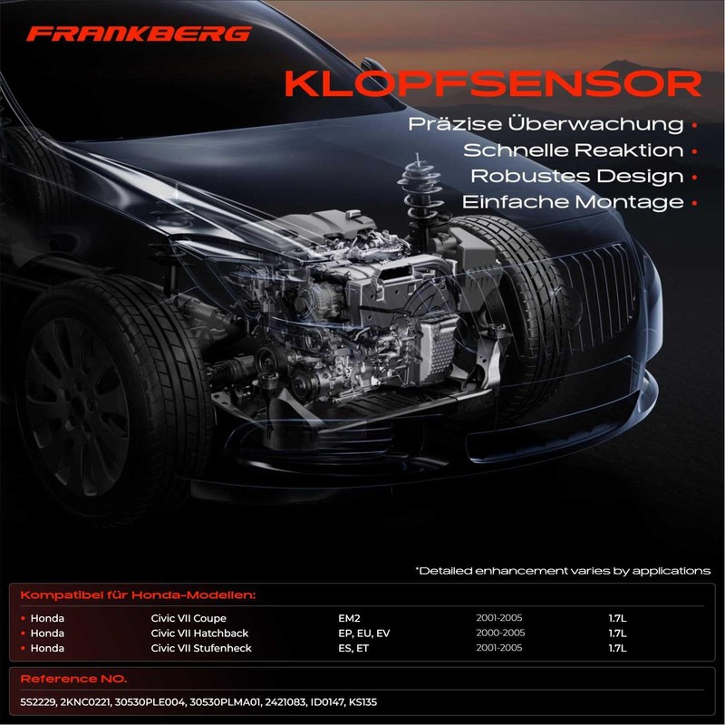 Frankberg Klopfsensor 3-Polig Kompatibel mit Civic VII Coupe EM2 2001-2005