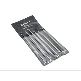 Kit de herramientas dentales con raspador de sarro de acero inoxidable, palillo de dentista y quitamanchas dentales.