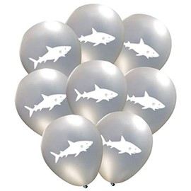 Shark Latex Balloons (16 pcs) by Nerdy Words for Under the Sea Ocean Diving Shark Week Parties (Silver)
