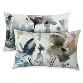 Labilin Floral Cushion Covers 12x20 Set of 2 Vintage Watercolor Flower Decorative Pillow Covers Ink Art Style Soft Rectangle Pillowcases for Home Sofa Living Room Bedroom Outdoor