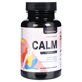 HappieVita Calm Ashwagandha Supplements, Ashwagandha 4000mg with Rhodiola Rosea, Reishi, Ginseng, Bacopa, L Theanine, Natural Adaptogens Nootropic Stress & Mood Support, 60 Capsules