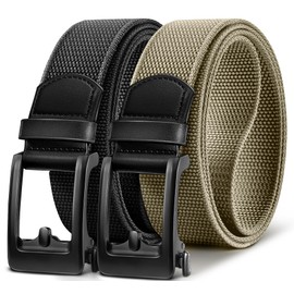 BULLIANT Men Golf Belt 2Pack, Ratchet Stretch Belt Fully Adjustable For Exact Fit 1 3/8"(Black/Beige,32"-36" Waist Adjustable)