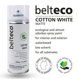 BELTECO Cotton White Spray Paint Matte | Water-Based & Odorless | Eco-Friendly & Vegan | Weather & UV-Resistant | Fast-Drying & High-Coverage | For Indoor/Outdoor Use | Spray Paint White