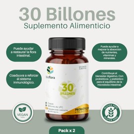 Bioflora 2 PACK Probióticos y Prebióticos en Cápsulas (70 cápsulas de 426 mg)