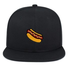 JPAK Hotdog Hip-Hop Snapback Hat Embroidered Black Baseball Cap Foodie Sausage