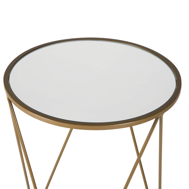 HomePop Metal Accent Table Triangle Base Round Mirror Top, Gold