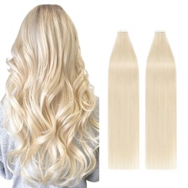 Silk-co 24 inch 100g 40 pcs Tape in Real Human Hair Extension #60 Platinum Blonde Skin Weft Seamless Long Straight Hair Extension