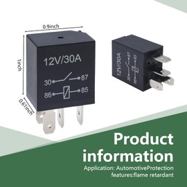 getfay Pack-2 Four-pin Car Motor Relay Replacement, DC 12V 30A Multi-Functional Vehicle Starting Relay, Metal Contacts Design, Universal Durable Automotive Repair Accessory for Truck SUV Car (Black)