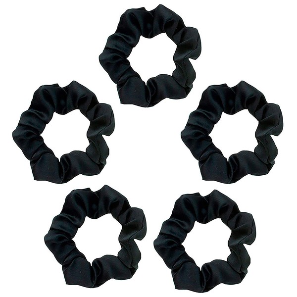 Kitsch Pro Satin Scrunchies, Hair Scrunchies for Frizz Prevention, Satin Hair Ties for Breakage Prevention and Gentle Style Preservation, 5 Pack, Black