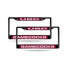 South Carolina Gamecocks USC Black Metal Laser License Plate Frame - Set of 2 Frames
