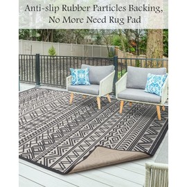 Outdoor Rug Carpet 4x6 ft, Flatweave Textured Outdoor Patio Rug Non Slip Indoor Outdoor Rugs with Rubber Particles Backing Boho Outdoor Area Rug for Patio Deck Front Porch Backyard Balcony