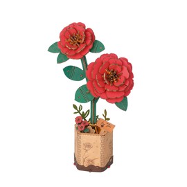 Rolife 3D Wooden Puzzle Flowers Bouquet Wooden Bloom Craft Model Kits for Adults Eternal Flowers Romantic Gift for Her Women Mom Christmas/Birthday/Valentine's Day/Mother's Day (Red Camellia)