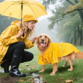 PETCUTE Dog Raincoat, Windproof, Waterproof Dog Raincoat with Reflective Stripes, Adjustable Dog Rain Jacket with Hood and Collar Hole for Small, Medium and Large Dogs