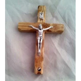 HolyRoses Handcrafted Olive Wood Wall Cross Crucifix with Bethlehem Stone | Genuine Holy Land Souvenir | Spiritual Home Decor | Crafted by Bethlehem Artisans (12 CM 4.75")