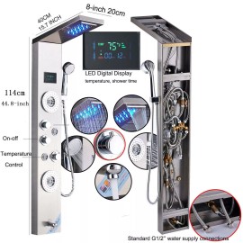 FUZ Shower Panel Tower System Stainless Steel Massage Faucet LED Rainfall Waterfall