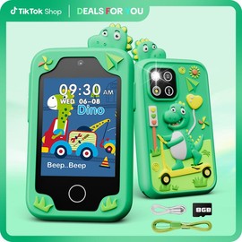 AmazingOcean Kids Smart Phone for Toddler Gifts - Easter Birthday Gift for Age 3 4 5 6 Year Old, Kids Cell Phone Toy with Touchscreen, Dual Cameras, Learning, Music Player, Games,8 GB,Little Gift for Boys&Grils:_Green Dinosaur