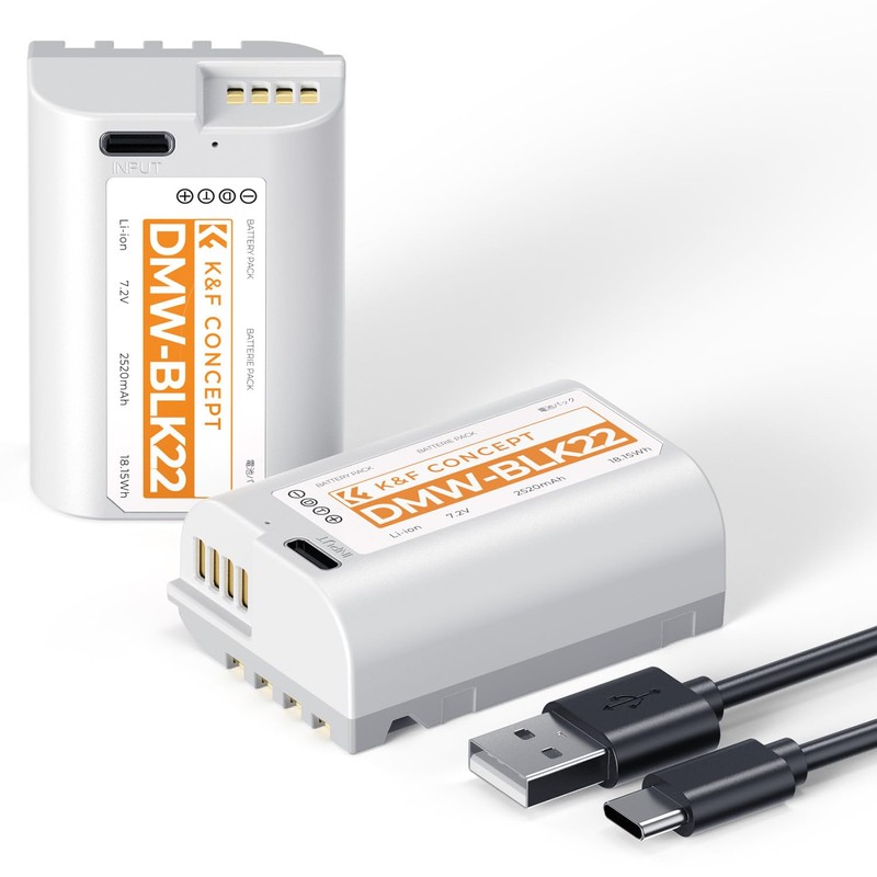 K&F CONCEPT 2520mAh DMW-BLK22 Battery, 2-Pack USB-C 2.5H Full Charged