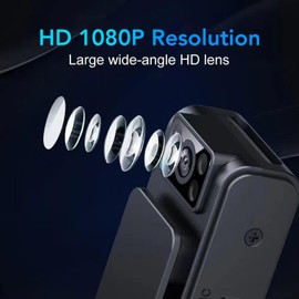 1080P Portable WiFi Camera, Night Vision Wide Angle Rear Clip Magnetic Pocket Camera for Meeting at Home, Outdoor, Security Officers, Law Enforcement Agencies