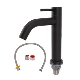 Bathroom Sink Faucet Stainless Steel Modern Single Handle Single Hole Cold Water Faucet Vanity Sink Tap for Home Hotel Black Arc