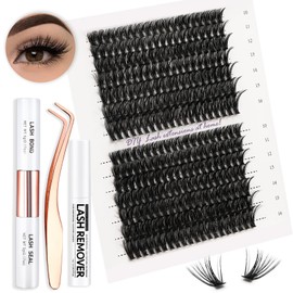 Vznffur Lash Extension Kit 280Pcs C Curl Wispy Individual Lash Clusters 10-16MM Cluster Eyelash Extensions with Lash Bond and Seal Lash Tweezers and Lash Remover