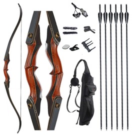 TOPARCHERY Archery 60" Takedown Hunting Recurve Bow and Arrow Set for Adults Practice Competition Longbow Kit with 6pcs Fiberglass Arrows Right Hand Black