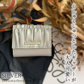 Cross Marberry R73 Gathered Wallet, Mini Wallet, Box-Shaped Coin Purse, Adult, Cute, Trifold, Palm Size, Elegant, High Visibility, Silver