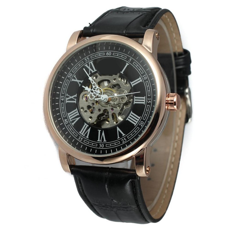 FORSINING Men Automatic Mechanical Waterproof Watch Wristwatch (Black Rose Gold)