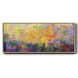 Renditions Gallery Abstract Wall Art City Skyline at Night Wall Decoration Prints & Paintings for Bedroom Drawing Room Living Room - 24"X60" NATURAL Frame GAL027