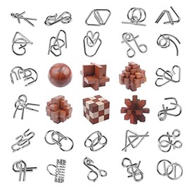 RLYLF 30pcs Brain Teaser Puzzles Game for Adults and Kids Ancient Wooden and Metal Puzzles 3D Educational Toys IQ Logic Train Family Games Party Favor