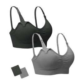 Stelle Nursing Bras Maternity Bra for Breastfeeding Pregnancy Wireless Bralette with Pads, Extenders (Black+Gray,L)