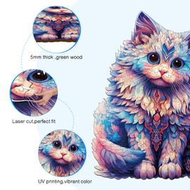SECOGM Wooden Puzzle for Adults, Wooden Puzzle 300 Pieces, Irregular Animal Shaped Wooden Puzzle, Adult Puzzle with Wooden Gift Box, Cute Ragdoll Cat Puzzle (L-25.6 x 34 cm)
