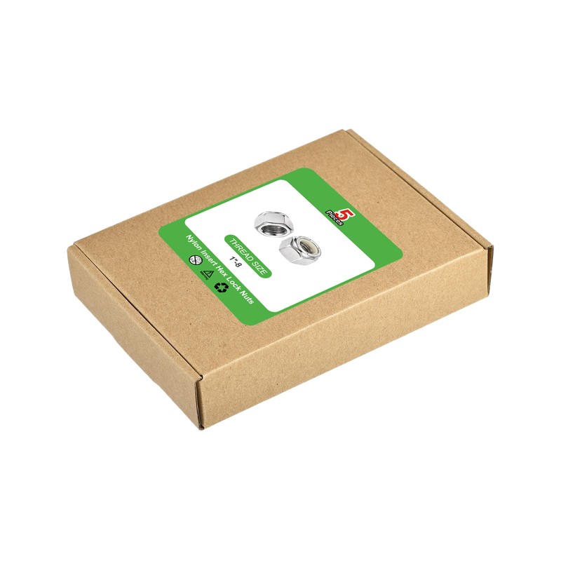 sourcing map 5Pcs 1"-8 Nylon Insert Hex Lock Nuts, 304