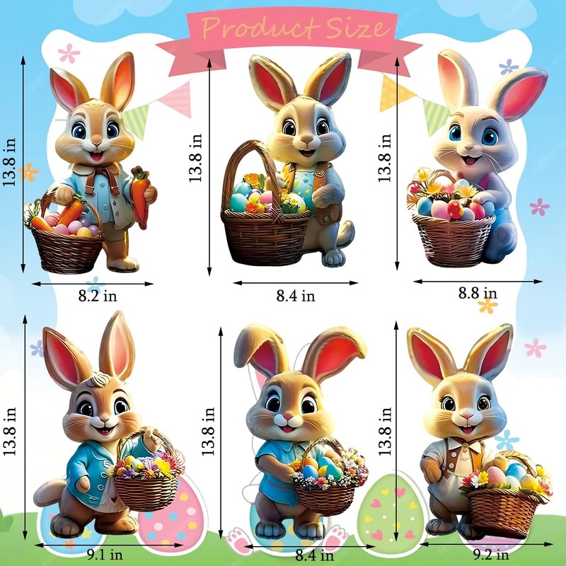 6PCS Easter Bunny Yard Signs Decorations Outdoor with Stakes Cute