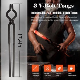 Beginner blacksmith tongs Blacksmith Forge Tong Tools Set Includes 1/4 Flat Jaw, Pick Up, Scroll, 3/8 1/2 5/8 V-Bit Tongs (6 Piece)