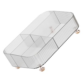 PACKOVE Compartment Desk Organizer Tray Transparent Vanity Tray for Cosmetics Bathroom Office Supplies Multifunctional Desktop Storage with Non Slip Feet Stylish Chic