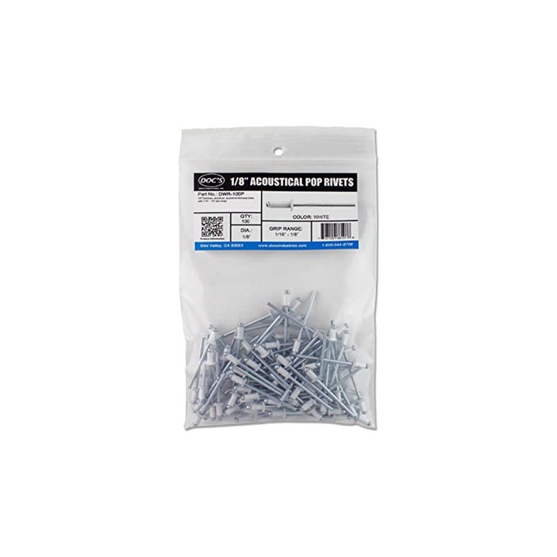 Doc's Industries 1/8″ Acoustical Blind Pop Rivets White –100 Pack
