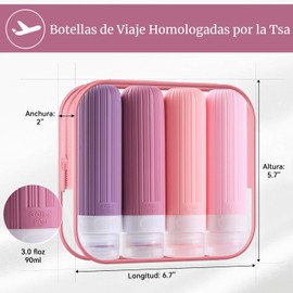 Juego de 4 Botellas de Viaje de Silicona,con Etiqueta Recipientes para Viaje,con Certificación Tsa, Sin Bpa, a Prueba de Fugas, Comprimible, Accesorios Kit Viaje